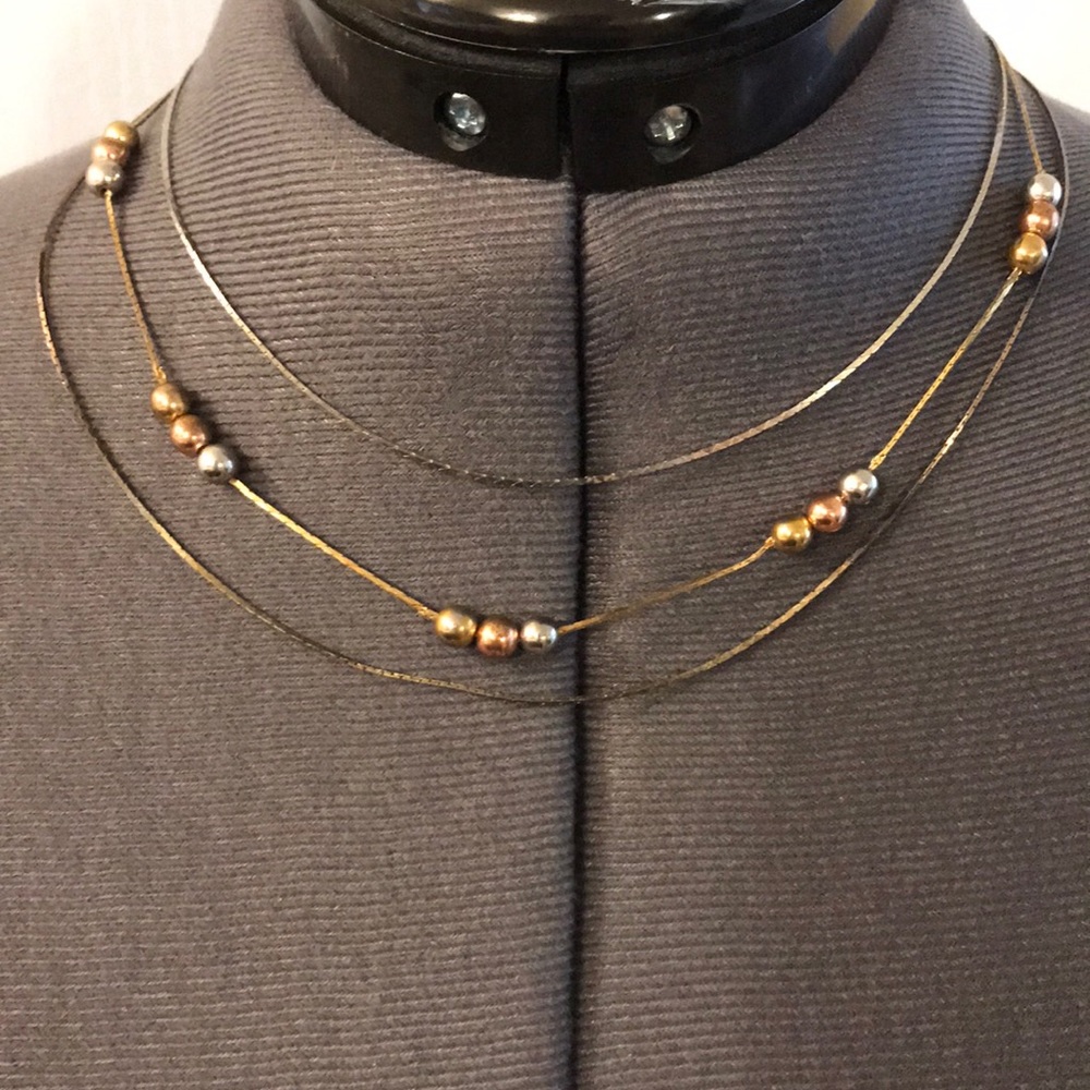 3 Chain Necklace w/ Ball Accents